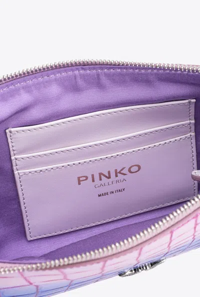 Pinko Horizontal Flat Bag Cocco Lucido Sfumato  Galleria In Lilla/viola-old Silver