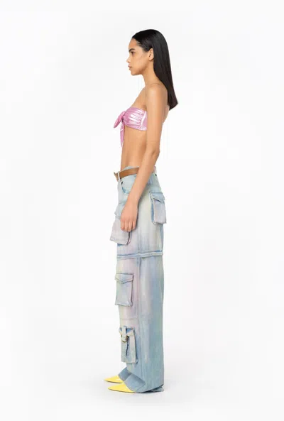 Shop Pinko Wet-effect Laminated Bikini Top In Rose Éclatant