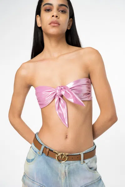 Shop Pinko Wet-effect Laminated Bikini Top In Rose Éclatant