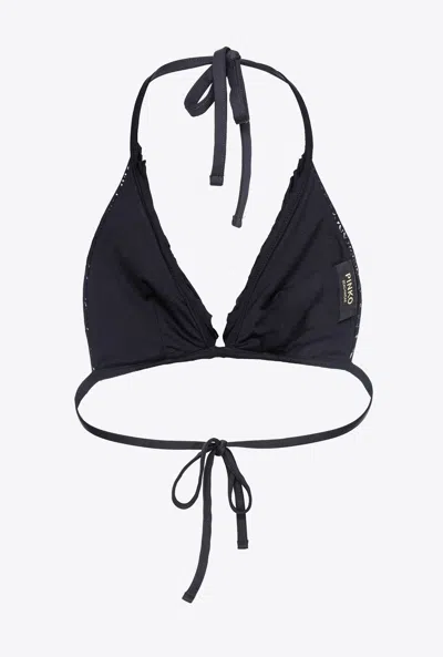 Shop Pinko Triangle Bikini Top With Ruching In Noir Limousine