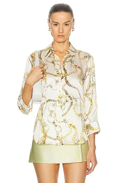 Shop L Agence Dani 3/4 Sleeve Blouse In Ecru Multi Oversized Chain