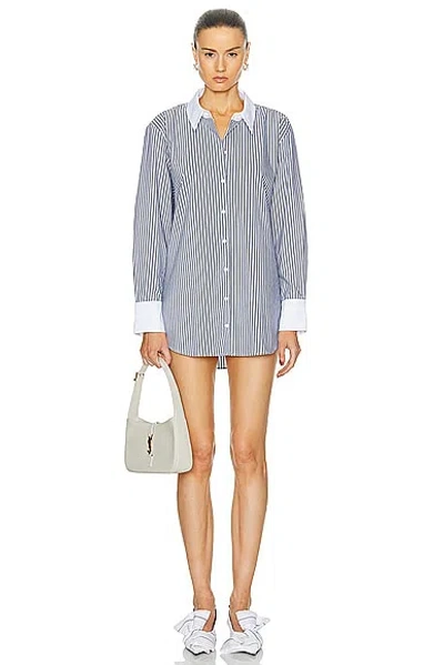 Shop L Agence Malia Cont Collar Tunic Shirt In Midnight & White Stripe