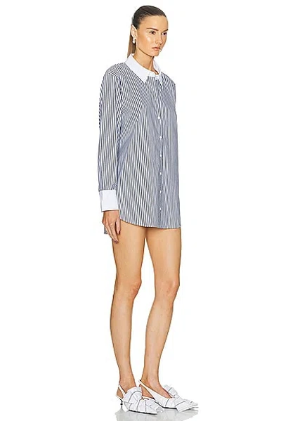 Shop L Agence Malia Cont Collar Tunic Shirt In Midnight & White Stripe