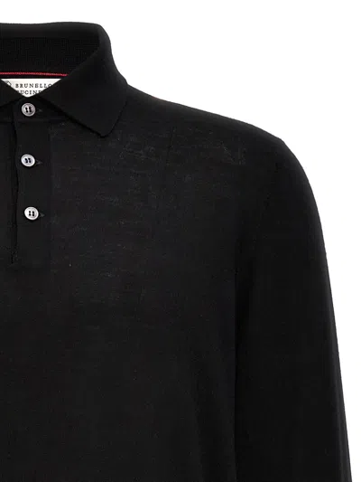 Shop Brunello Cucinelli Knitted Polo Shirt In Black