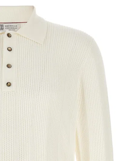 Shop Brunello Cucinelli Knitted Polo Shirt In White