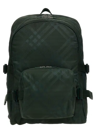 Burberry Check Pattern Backpack Adjustable Straps In Green