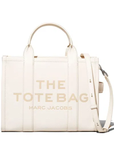 Shop Marc Jacobs Leather Tote Bag In Cotton/silver