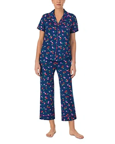 Shop Kate Spade New York Short Sleeve Knit Cropped Pajama Set In Blue Port
