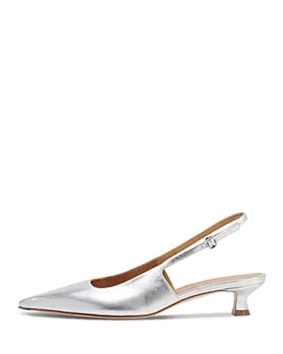 Shop Aeyde Women's Catrina Slingback Kitten Heel Pumps In Silver