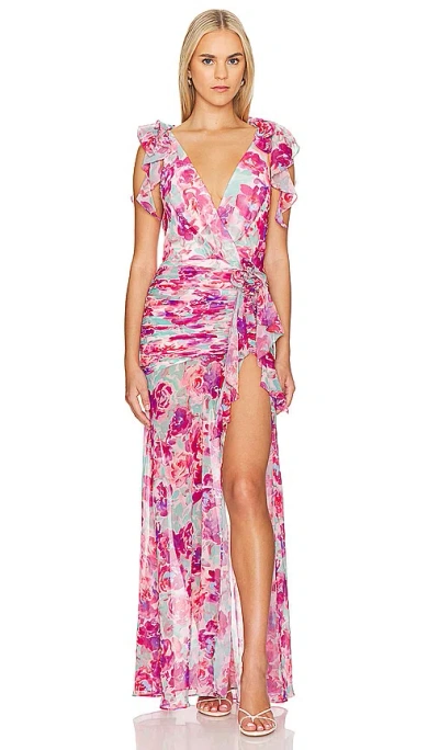Lovers & Friends X Anja Dujakoviä Jade Gown In Pink Floral Multi