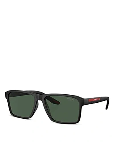 Shop Prada Sport Rectangular Sunglasses, 58mm In Black/green Solid