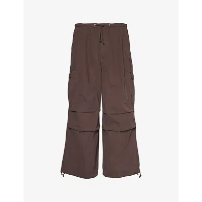 Shop Jaded London Mens Brown Parachute Wide-leg Cotton Trousers