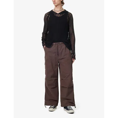 Shop Jaded London Men's Brown Parachute Wide-leg Cotton Trousers