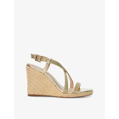 Shop Dune Women's Gold-fabric Keylas Leather Espadrille Wedges