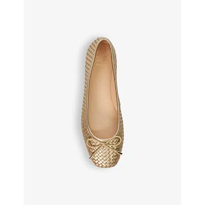 Shop Dune Womens Gold-leather Heights Bow-embellished Woven Leather Ballet Flats