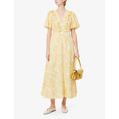 Shop Me And Em Women's Light Cream/yellow/r Ruffle-trim Floral-pattern Woven Midi Dress