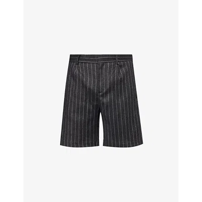 Shop Represent Men's Black Pinstripe Pinstriped Mid-rise Wool-blend Shorts