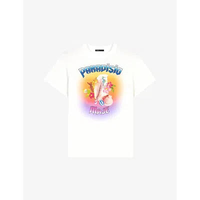 Shop Maje Womens Blanc Graphic-print Cotton T-shirt