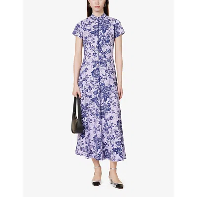 Shop Me And Em Women's Purple/navy Mystic Cap-sleeve Floral-print Woven Maxi Dress