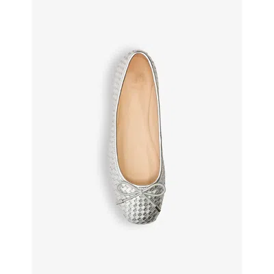 Shop Dune Women's Silver-leather Heights Bow-embellished Woven-texture Leather Flats