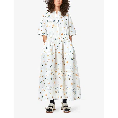 Shop Nue Notes Women's Yellow Cream Will Floral-print Cotton Maxi Dress