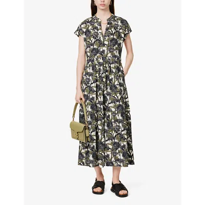 Shop Me And Em Women's Cream/navy/khaki Aster Printed Cotton Maxi Dress