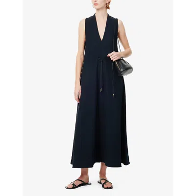 Shop Me And Em Women's Navy V-neck Drawstring-waist Cotton-blend Maxi Dress
