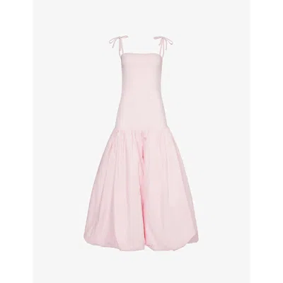 Shop Amy Lynn Pufball Ruched Stretch-cotton Midi Dress In Pink