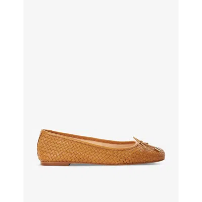 Shop Dune Women's Tan-leather Heights Bow Woven Ballet Flats
