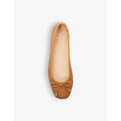 Shop Dune Women's Tan-leather Heights Bow Woven Ballet Flats