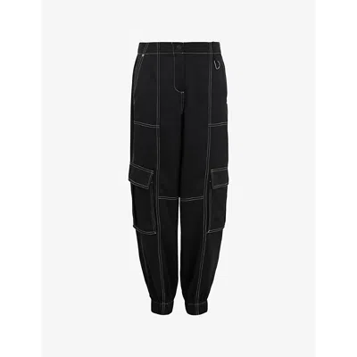 Shop Allsaints Women's Black Fran Patch-pocket Tapered-leg High-rise Woven Cargo Trousers