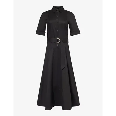Shop Me And Em Women's Black Flared-hem Belted Stretch-cotton Midi Dress