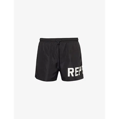 Shop Represent Mens Black Brand-print Regular-fit Swim Shorts