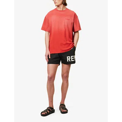 Shop Represent Men's Black Brand-print Regular-fit Swim Shorts