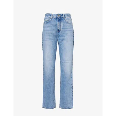 Shop Me And Em Women's Light Blue Faded-wash Straight-leg Mid-rise Denim Jeans