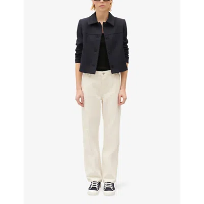 Claudie Pierlot Womens Bleus Volcan Cropped Wool-blend Coat In Bleus