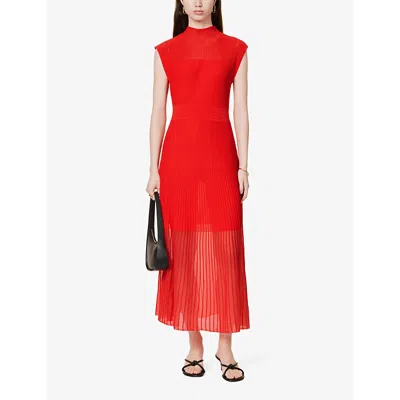 Shop Me And Em Women's Tulip Red Sheer-panel Pleated Knitted Maxi Dress