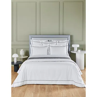 Yves Delorme Platine Athena Bourdon-stitch Lined King Pima-cotton Duvet Cover 240cm X 220cm In Platine