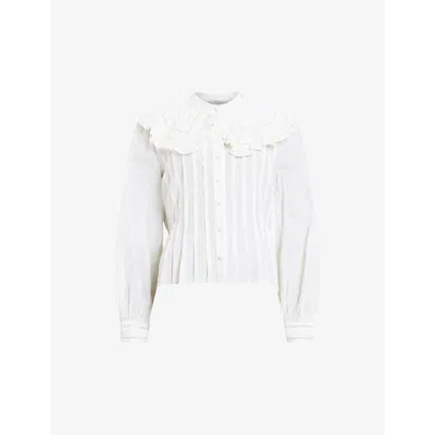 Shop Allsaints Olea Removable-collar Pin-tucked Woven Shirt In White