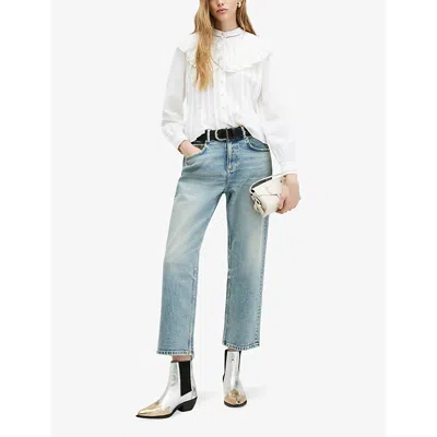 Shop Allsaints Olea Removable-collar Pin-tucked Woven Shirt In White