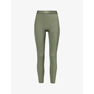 Shop Adanola Womens Khaki Green Ultimate Stretch Recycled-polyester Leggings