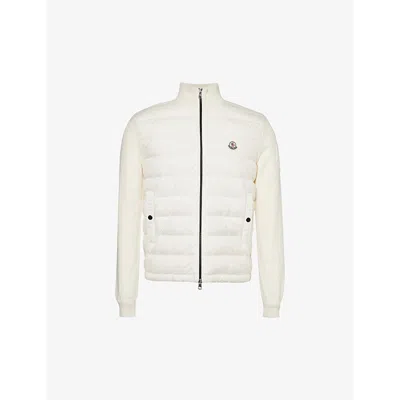 Shop Moncler Men's Natural Funnel-neck Cotton-knit And Shell-down Cardigan