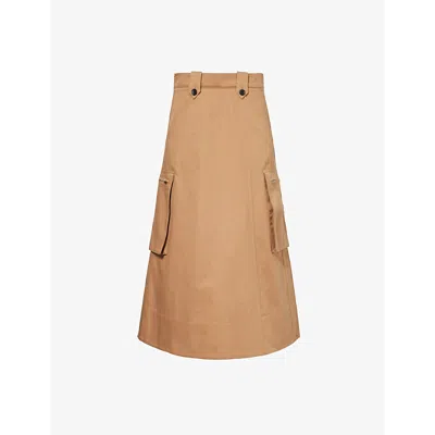 Shop Me And Em Patch-pocket Cotton Midi Skirt In Tan