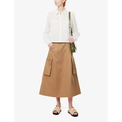 Shop Me And Em Patch-pocket Cotton Midi Skirt In Tan