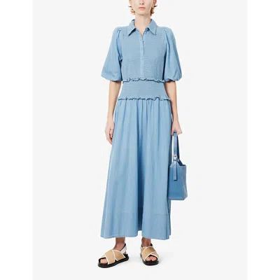 Shop Me And Em Women's Blue Shirred Puffed-sleeve Cotton Maxi Dress