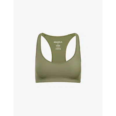 Shop Adanola Women's Khaki Green Ultimate V-neck Stretch-woven Sports Bra