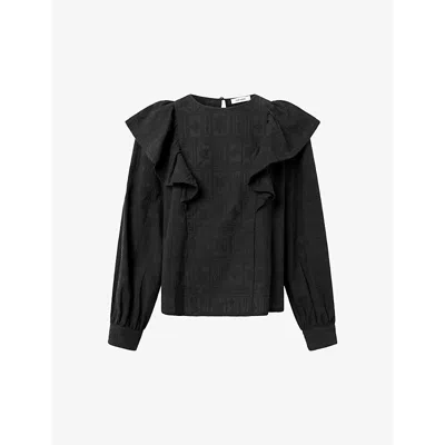 Shop Nue Notes Toulouse Ruffled Cotton Blouse In Black