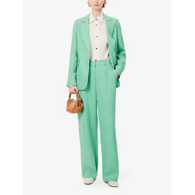 Shop Aspiga Womens Green Straight-leg Mid-rise Linen-blend Trousers