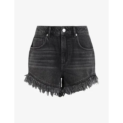 Shop Allsaints Women's Washed Black Hailey Frayed-hem Denim Shorts