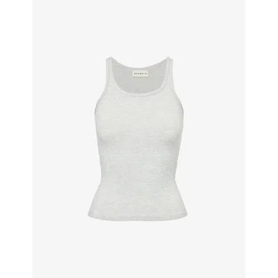 Shop Adanola Women's Light Grey Melange Scoop-neck Ribbed Stretch-woven Top